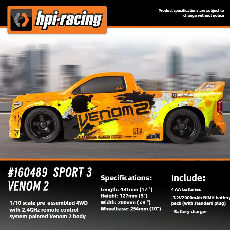 Coche de derrape RC 1/10 Venom2 4WD, pastilla sin escobillas, eléctrico, bajo, Control remoto, carrera plana, modelo RV, juguete para regalo para adultos