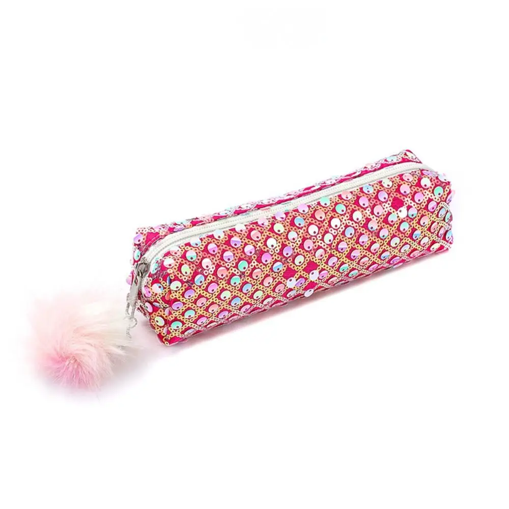 Sequined Sequin Pencil Case Rainbow Colors Zipper Closure Stationery Storage Bag Portable Durable Student Pen Bag