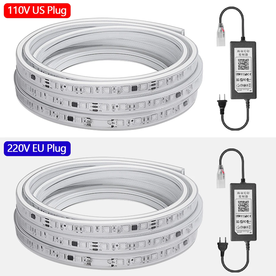 50M 30M LED Strip Lights RGBIC 110V 220V Bluetooth Control Flexible Tape 5050 SMD RGB Waterproof Neon Lights for Room Decor