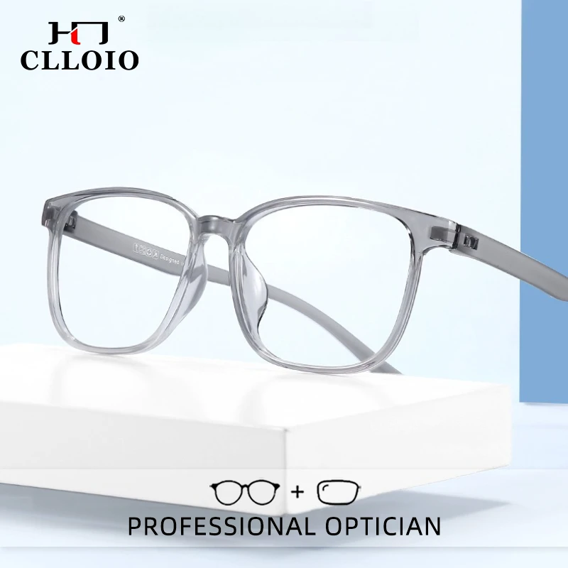 

CLLOIO Business Screwless Reading Glasses Blue Light Blocking TR90 Square Frame Myopia Prescription Glasses Progressive Eyewear