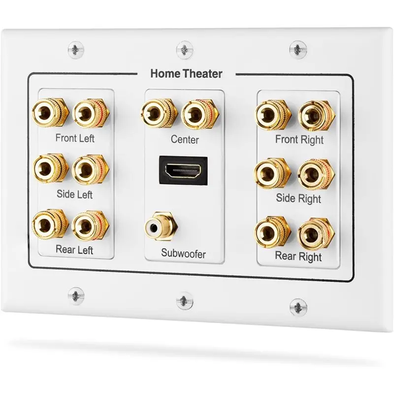 (A94Z] 3-Gang Surround Distribution Home Theater Gold Plated Copper Banana Binding Post Coupler Type Wall Plate for 7 Speakers