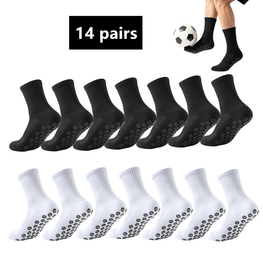14pairs Quick Dry Breathable Towel Sole Non Slip Grip Athletic Socks Shockproof For Men Women Rugby Running Tennis Baseball