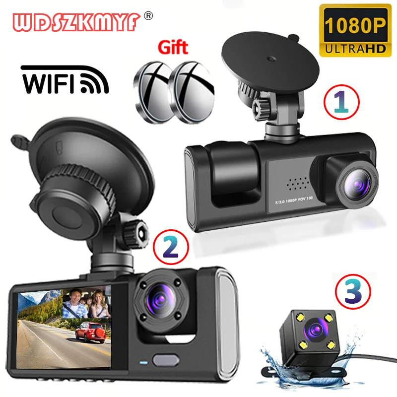 Car DVR 3 Channel 1080P Dash Cam for Cars WIFI Night Vision Video Recorder Rear View Camera for Vehicle Black box Car Assecories