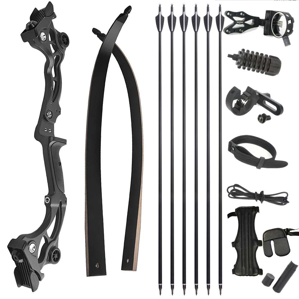 

64 Inch Takedown Bow 50Lbs Recurve Bow Magnesium Alloy Handle Archery Fishing Shooting Hunting Bow Carbon Arrow Set