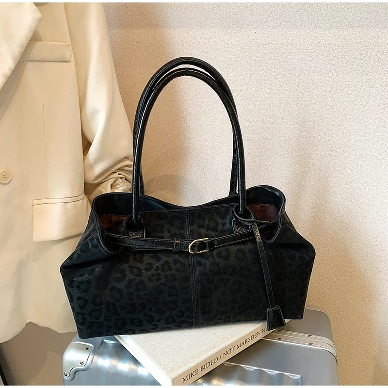 Leopardenmuster Gürtelschnalle Unterarm Umhängetasche, Vintage Große Kapazität Frauen Einkaufstasche, 2025 Herbst Winter Neue Top Griff Handtasche – Detail 17