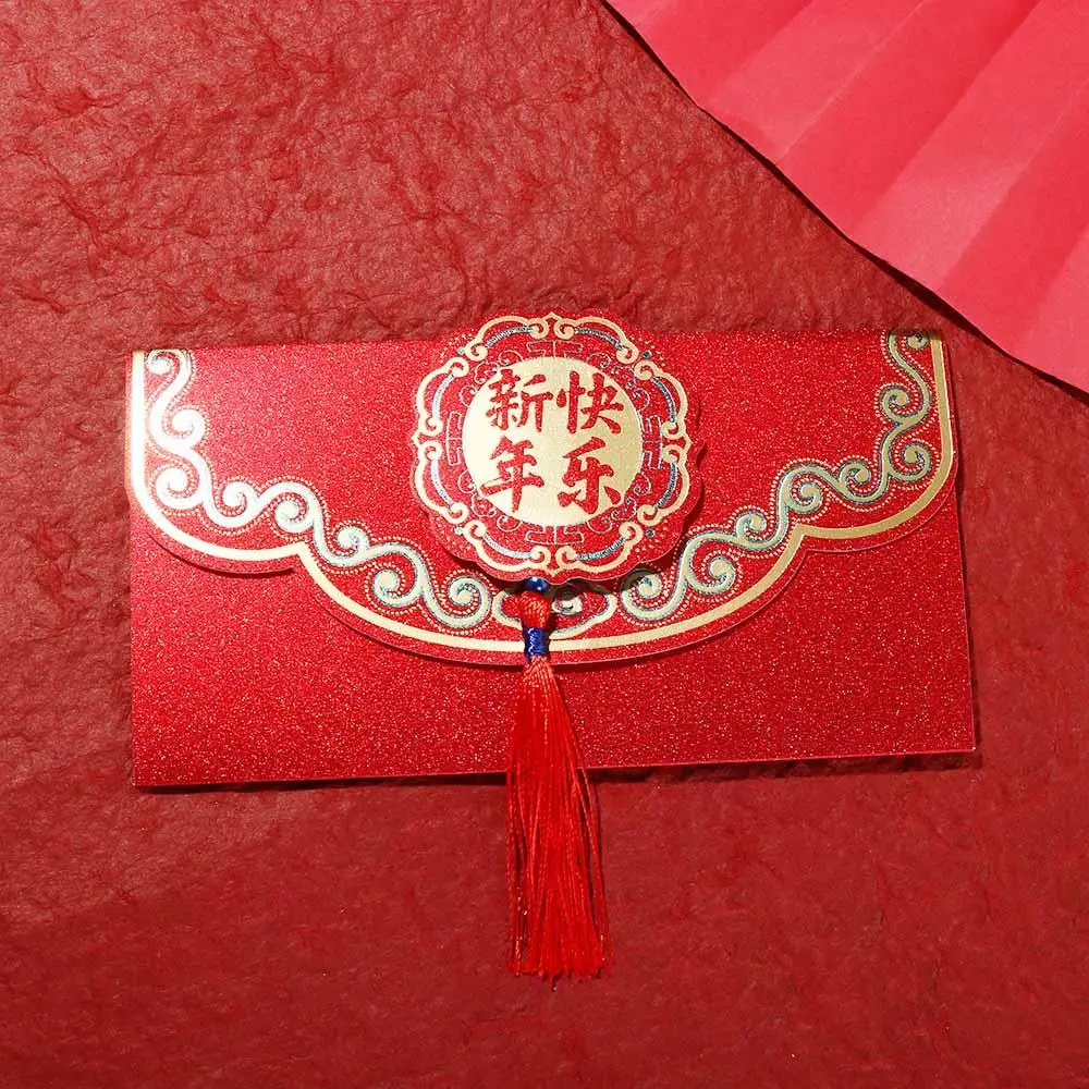2pcs Chinese Style New Year Red Envelope Red Vintage Luck Money Envelopes with Tassels Large Size Lucky Money Pocket Weeding