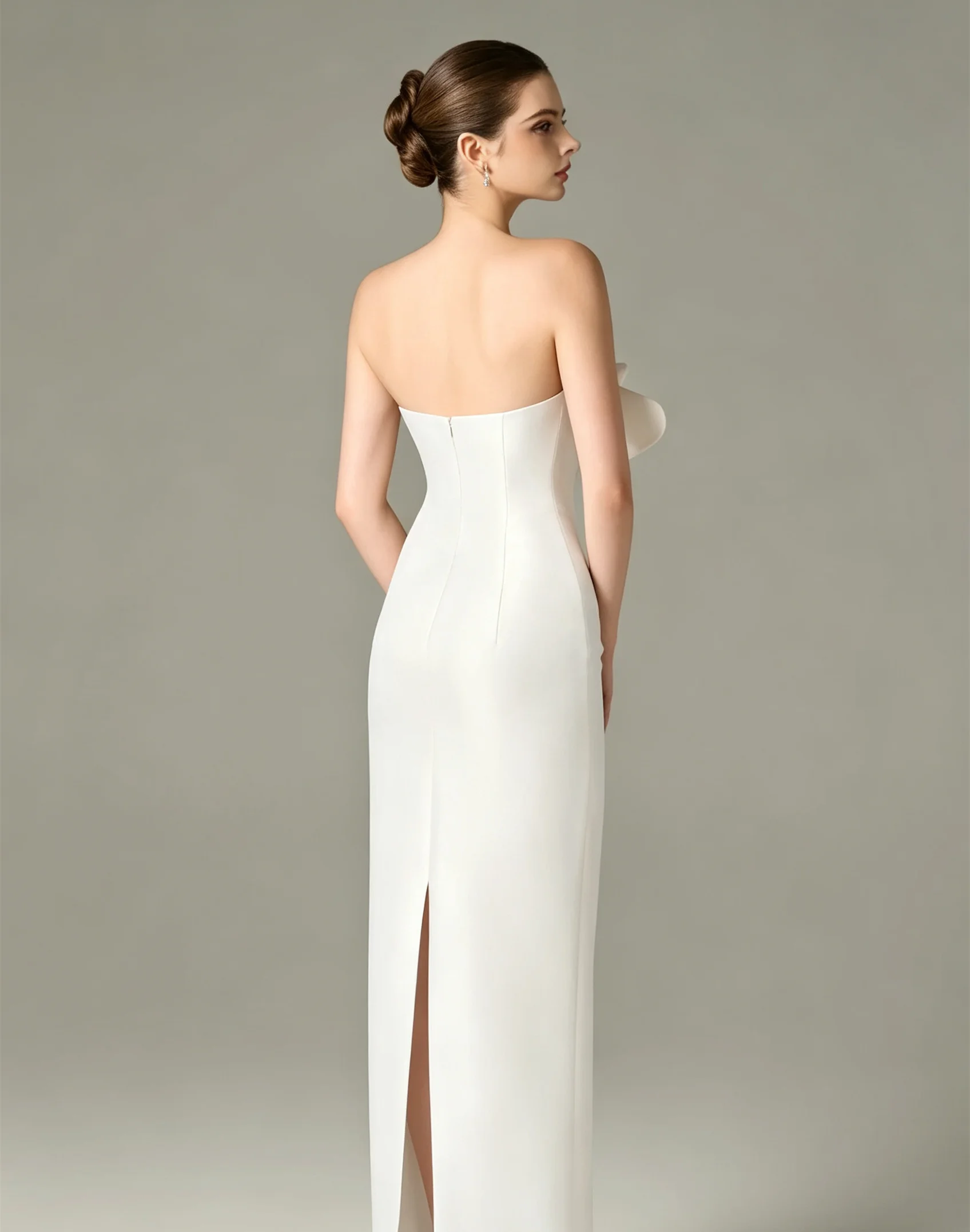 Women Strapless Satin Mermaid Wedding Dress Handmade 3D Flower Sweetheart Neck Ankle Length Back Slit Bridal Gown For Wedding