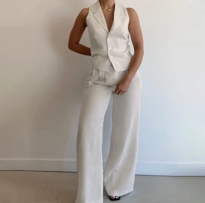 

Women's Sets Casual Commuting Solid Camisole Top & Straight Leg Pants Set Summer New Fashion Temperament Womens Trousers Outfits