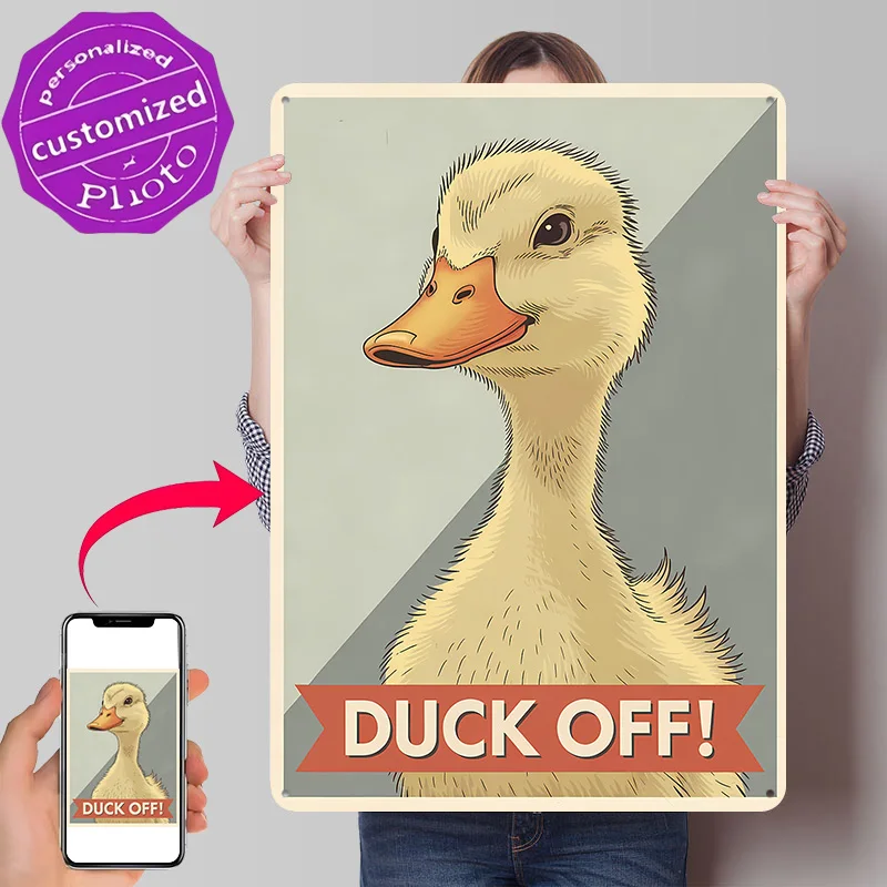 Duck Off! Funny Animal 3D Printed Texture Poster Personalized Wall Art Retro Metal Tin Signs for Bedroom Decoration Room Decor