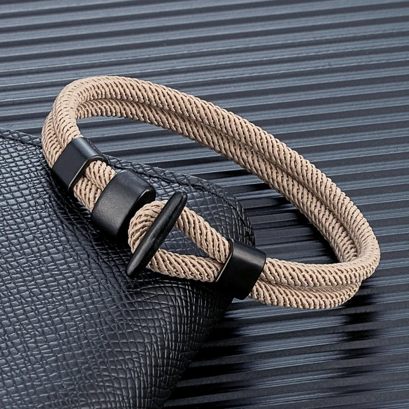 Fashion Men Women Brushed Black Easy Hook Bracelets Double Strand Nautical Survival Rope Bracelet Couple Minimalist Gifts