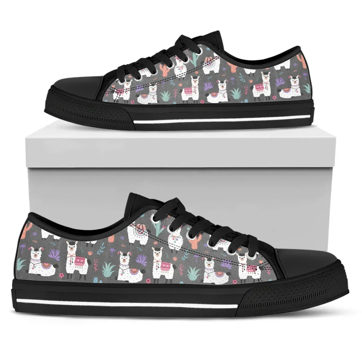 

Cute Cartoon Animal Alpaca Llama Prints Spring New Fashion Canvas Shoes Vulcanized Sneakers Girls Sneakers
