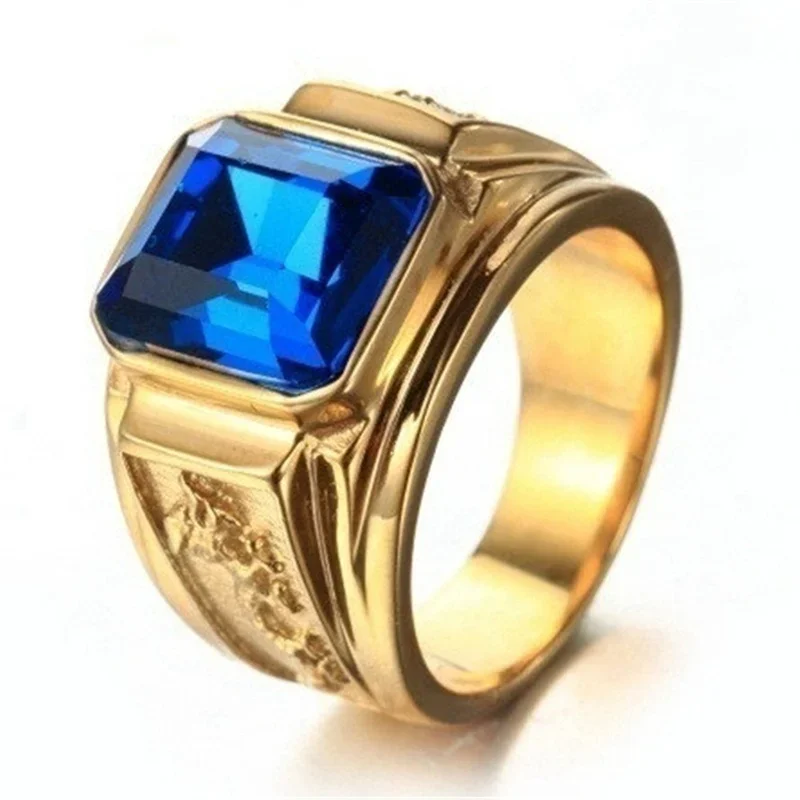 Fashion Men's Ring Square Facade Good Stone Inlaid Ring Side Flying Dragon Carving Domineering Men's Ring Party Jewelry Accessor