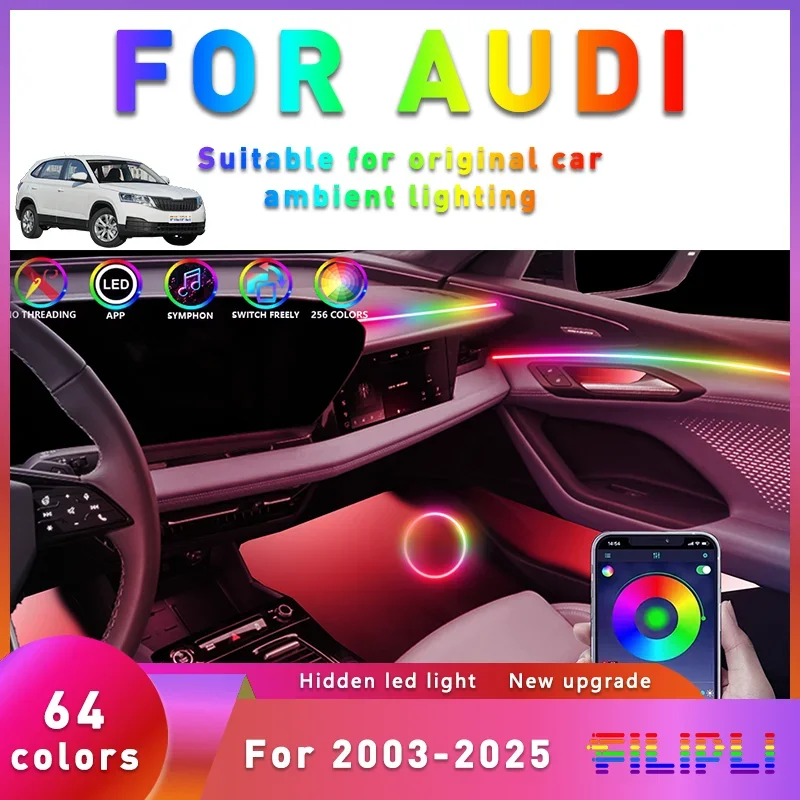 

For Audi 64 Color RGB Symphony Car Ambient Light Interior Acrylic Guide LED Strip Light Decoration Atmosphere Lamp A3 A6 Q3 Q4