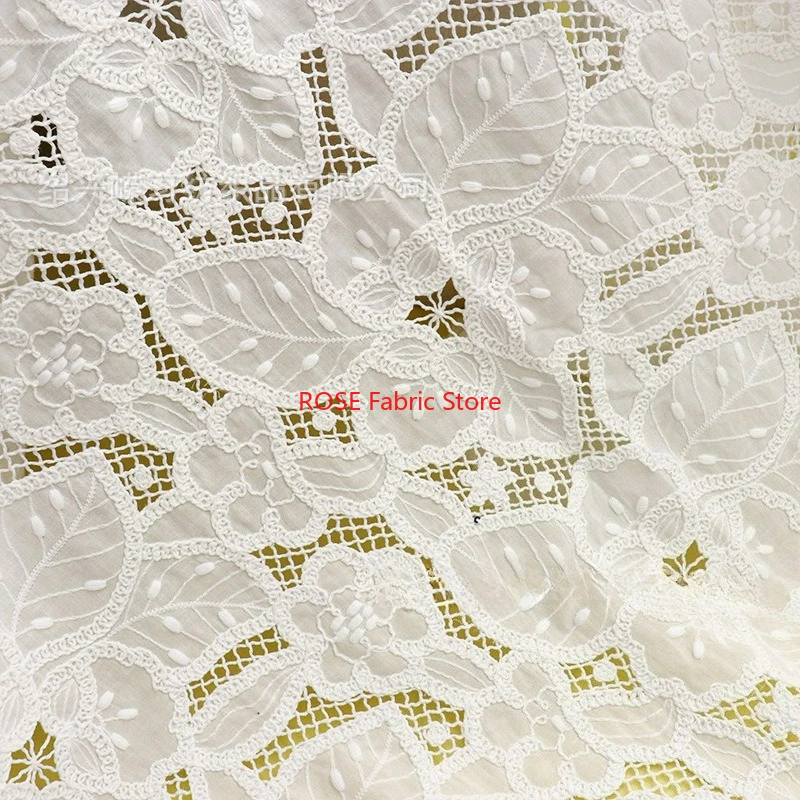 1 yard Laser Cut Hollow Out Embroidered Fabric For Sewing Dress Clothes DIY Handmade Crafting Designer Fabric