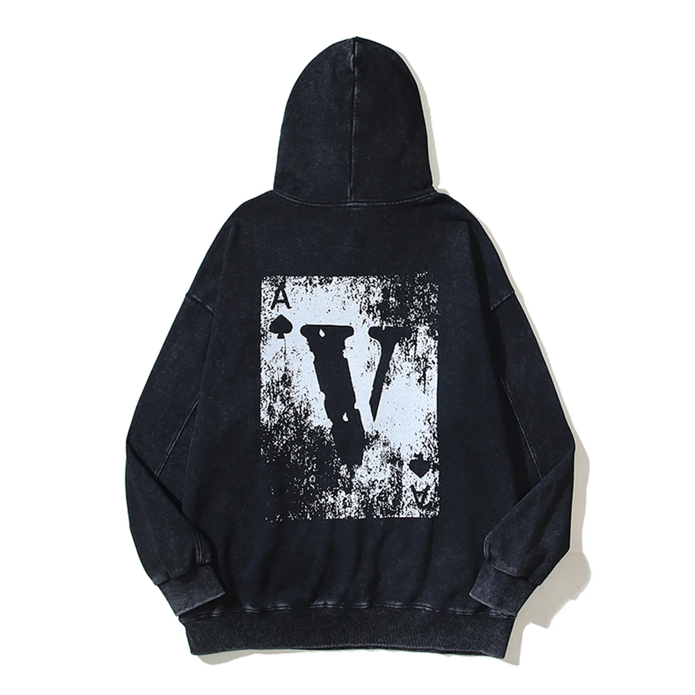 Vintage Print Mens Hoodie Pullover Men's Sweatshirts and Hoodies Heavy Washed Cotton Hoodie