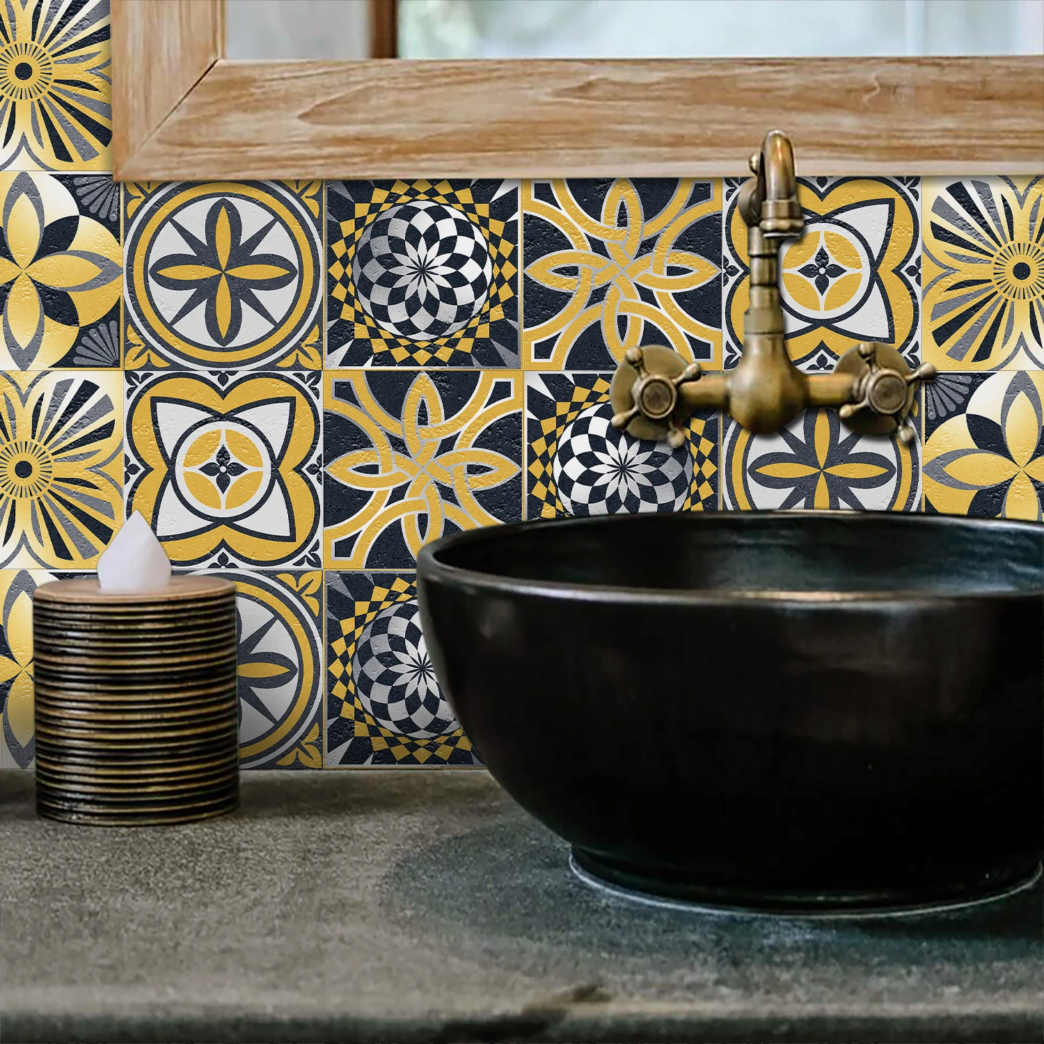 Moroccan Style Tile Wall Sticker Kitchen Backsplash Cabinet Waistline Skirting Strip Peel & Stick Waterproof Art Wall Decals