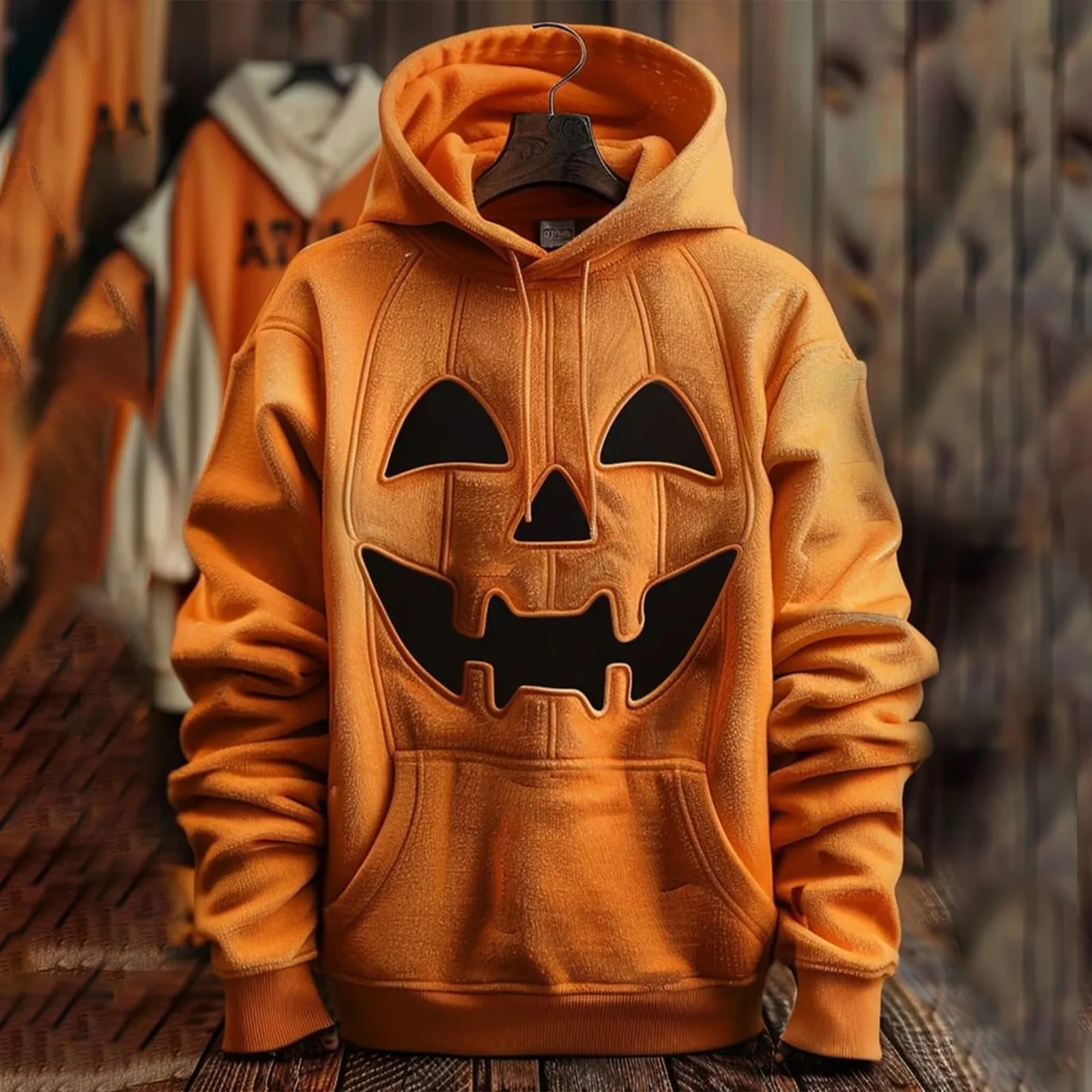 Men'S Funny Halloween Theme Pumpkin Printed Hoodie Long Sleeve Drawstring Hooded Front Pocket Winter Pullovers Daily Attire