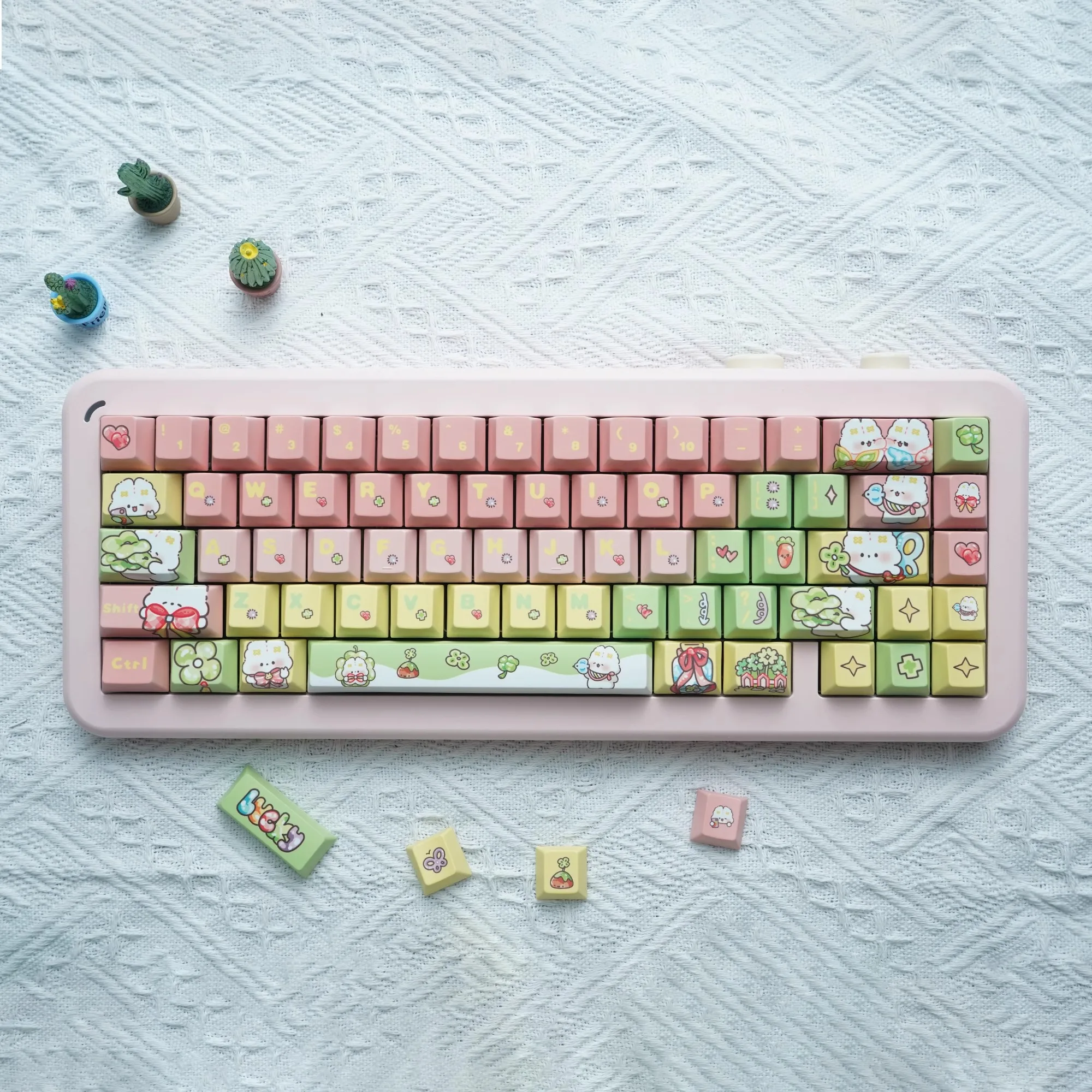 Lucky Rabbit pbt teclas de sublimação térmica de cinco lados Tampa de chave fofa capa de teclado personalizada 137 teclas