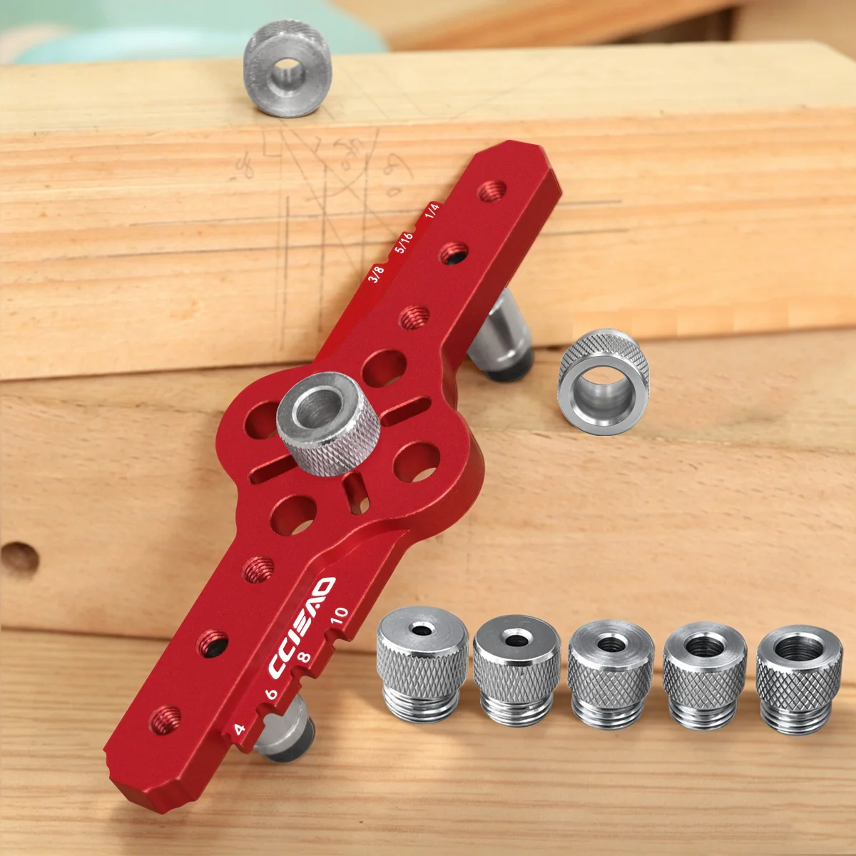 Selbstzentrierende Dübelvorrichtung, Aluminiumlegierung Holzbohrführung, Präzise Lochbohrschablone DIY-Werkzeuge – Detail 5