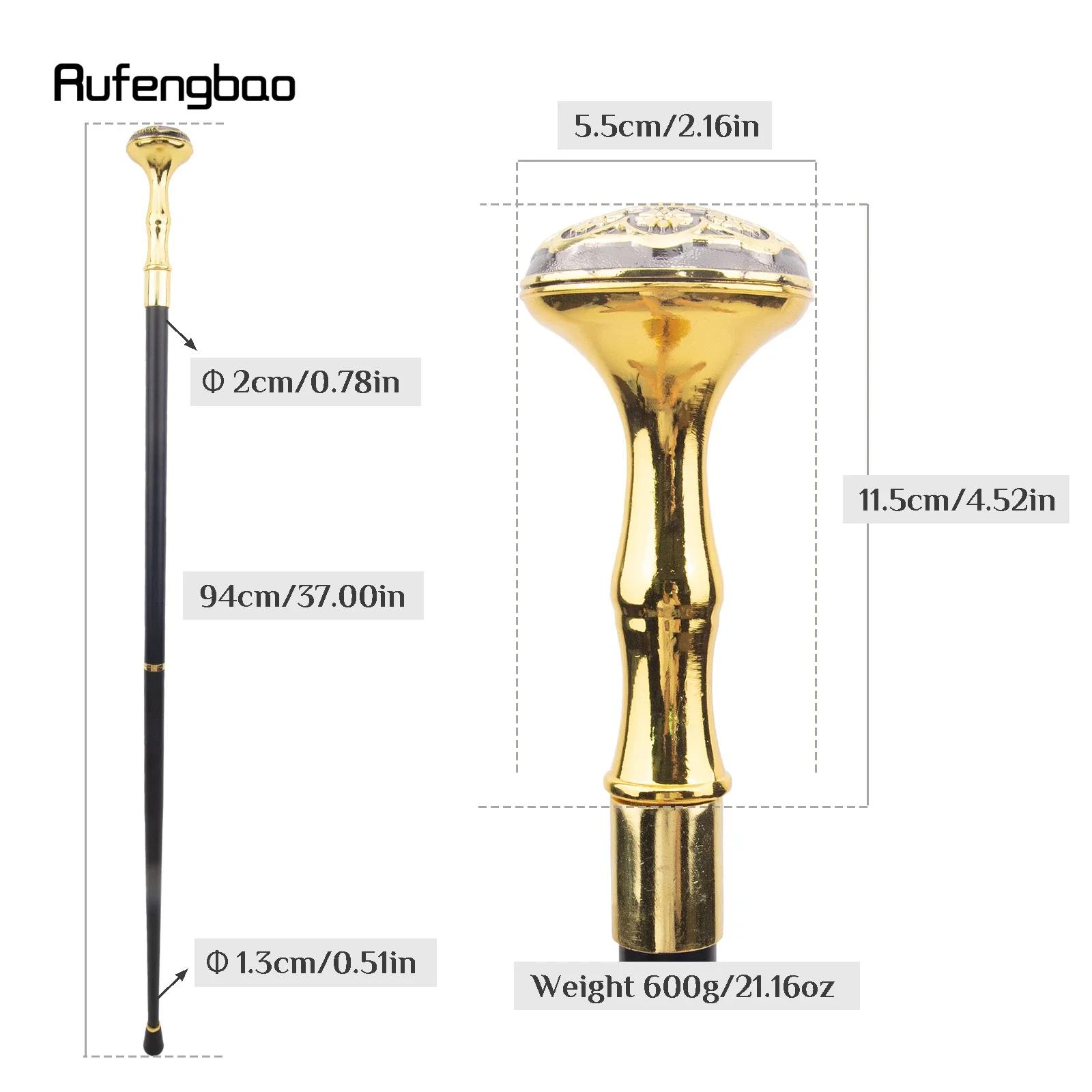 Eight Flower Totem Relief Walking Cane Fashion Walking Stick Gentleman Crosier Knob Walking Stick 94cm