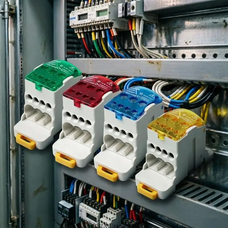 Stromkabel, elektrischer Anschluss, DIN-Schienenmontage, Anschlussdose, Mehrfachsteckdose, Klemmenblock, Schienenverteilerbox – Detail 9