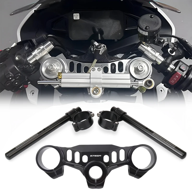 

Motorcycle Racing Handlebar Clip On Handle Bars Front End Upper Top Clamp Fit For 675SR-R 675SR 675SR