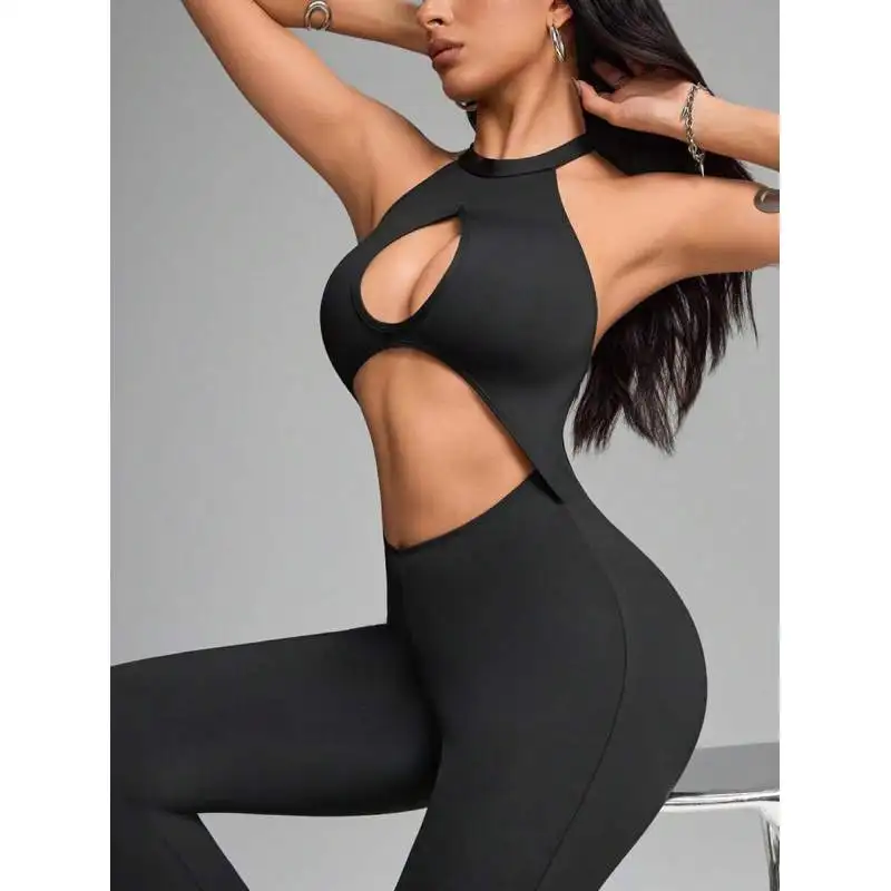 

2025 European and American new sexy and fashionable slim fit bell bottom pants, street spicy girl exposed navel casual simple