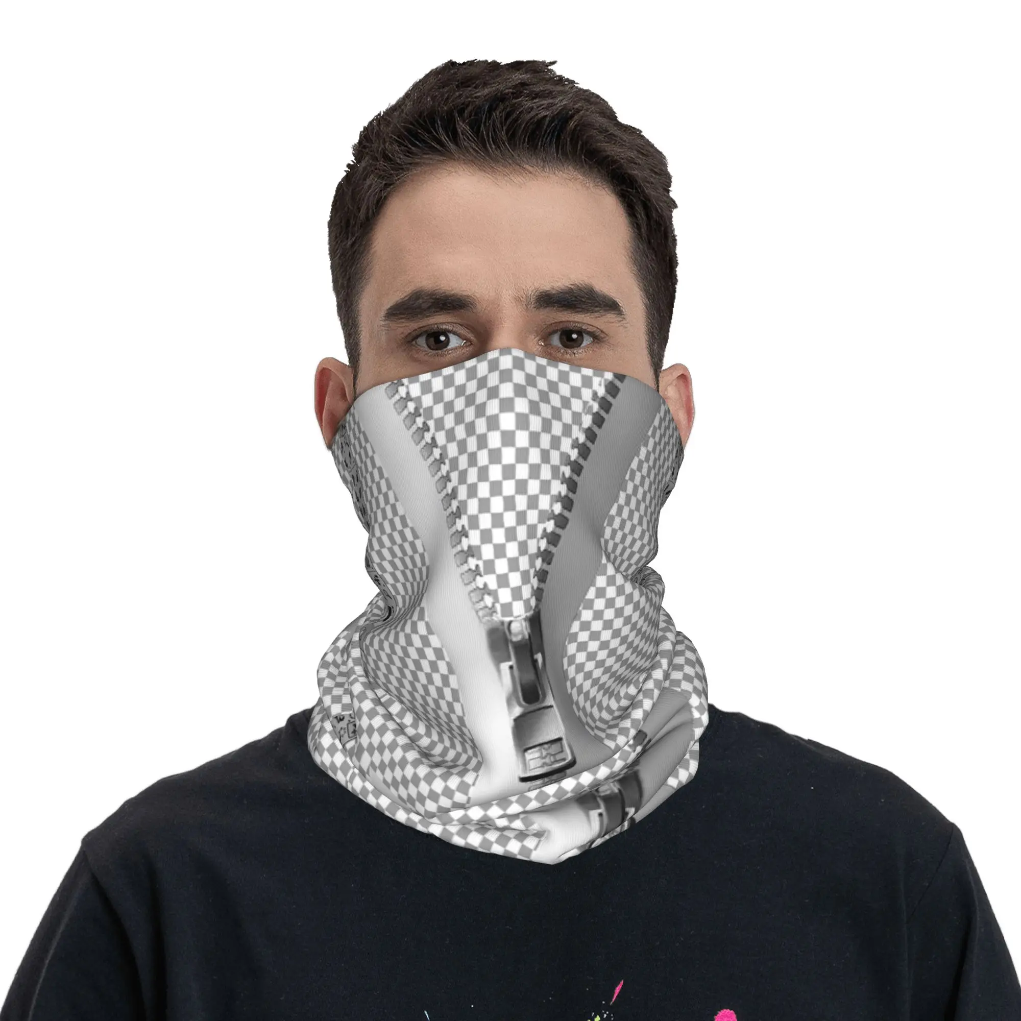 

Printed Featuring a Zipper Effect Bandana Neck Gaiter Printed Magic Scarf Headband Running for Men Women Adult Windproof
