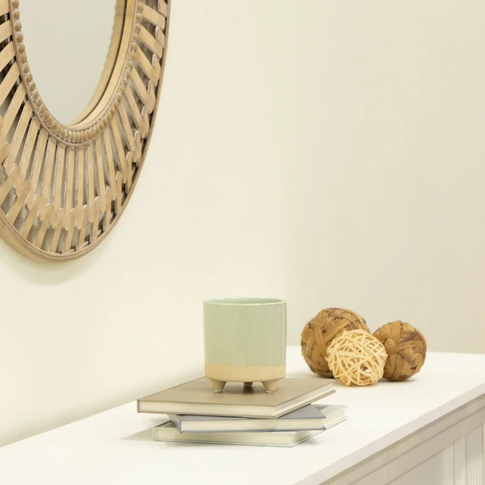 3 Pack 4 Inch Green Ceramic Footed Planter Indoor Decor Small Round Pot Artificial Plants Fun Playful Design Perfect Desktop