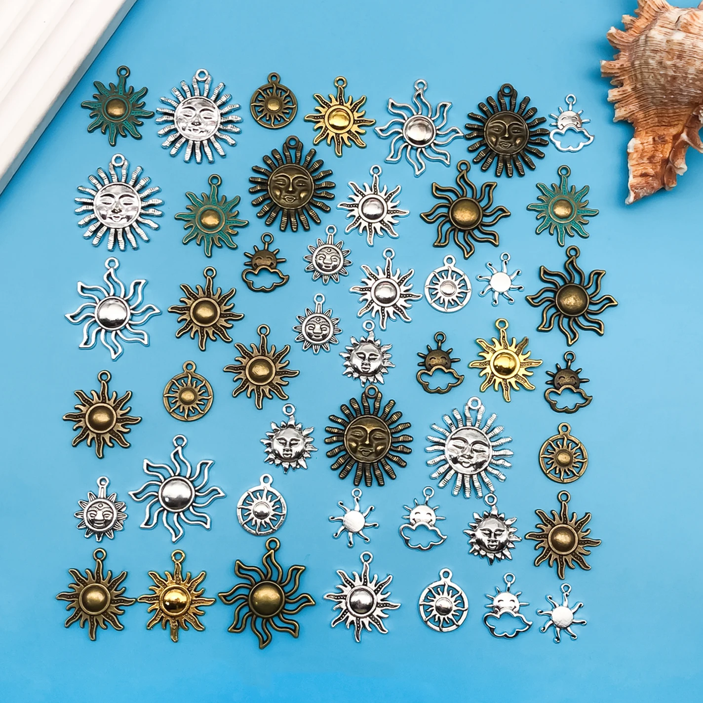 47 sztuk/partia stop cynkowy Retro mieszane kolory słońce Charms wisiorek dla DIY tworzenia biżuterii kolczyki naszyjnik bransoletka brelok akcesoria
