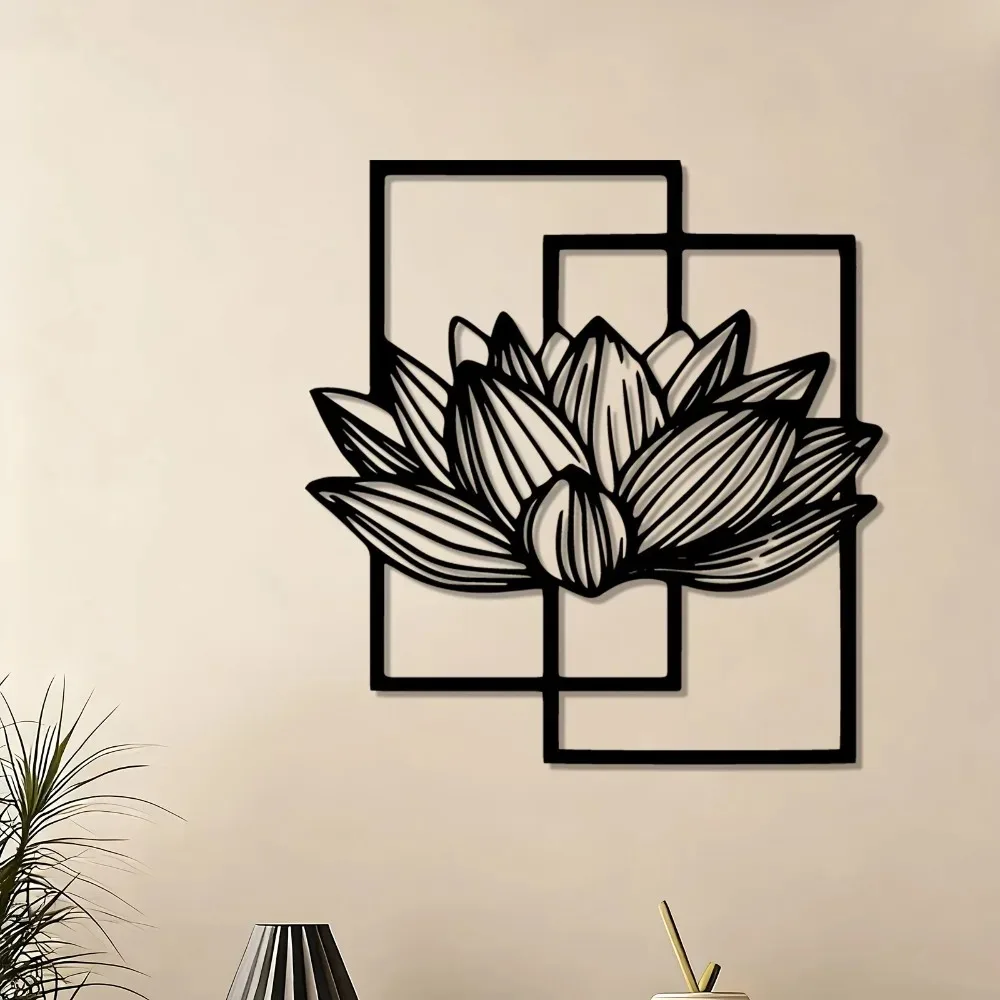 Lotus Flower Metal Wall Art, Rust-Resistant Iron Zen Garden Sculpture for Indoor Outdoor Home Decor