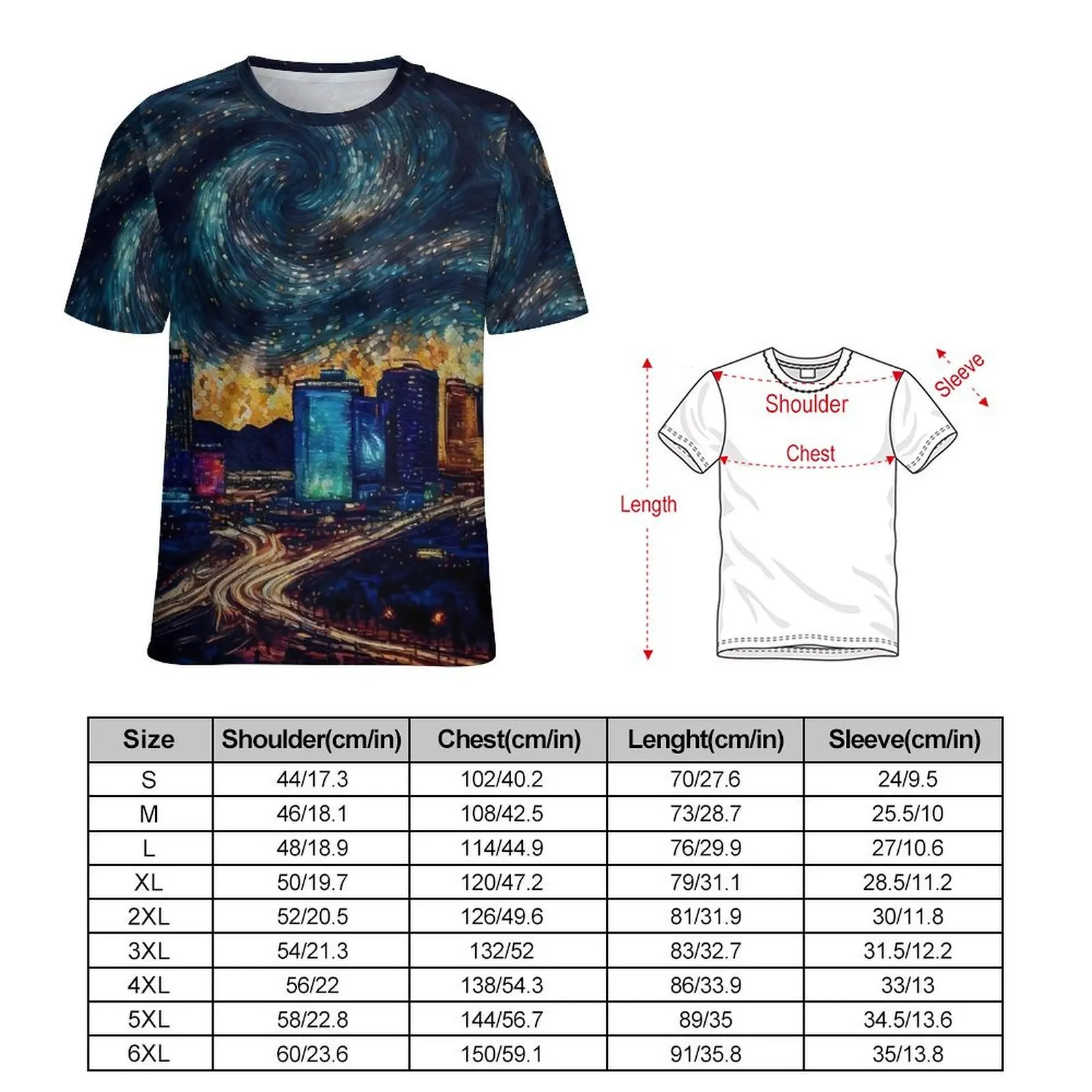Original T Shirt Las Vegas Starry Night T Shirts  Basic Hippie Tees For Mens Short Sleeve Pattern Oversize Tops