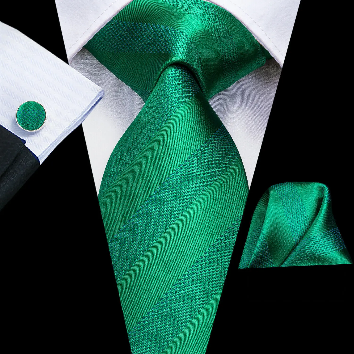مرحبا التعادل رجل هدية التعادل مجموعة الأخضر الصلبة مخطط الحرير الزفاف التعادل للرجال تصميم الأزياء جودة التعادل المنديل أزرار أكمام مجموعة دروبشيبينغ