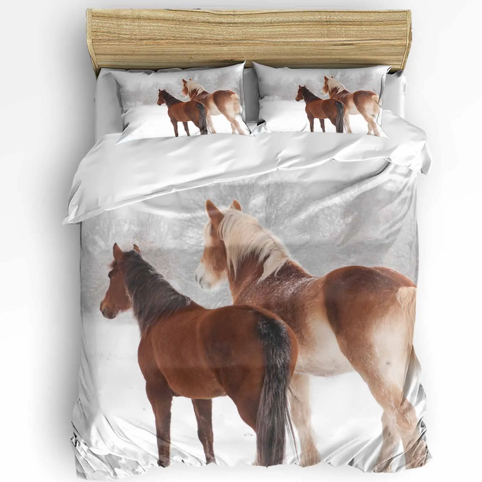 

Horse Snow Scene Animal Duvet Cover with Pillow Case Custom Comforter 3pcs Bedding Set Quilt Cover Double Bed Home Textile