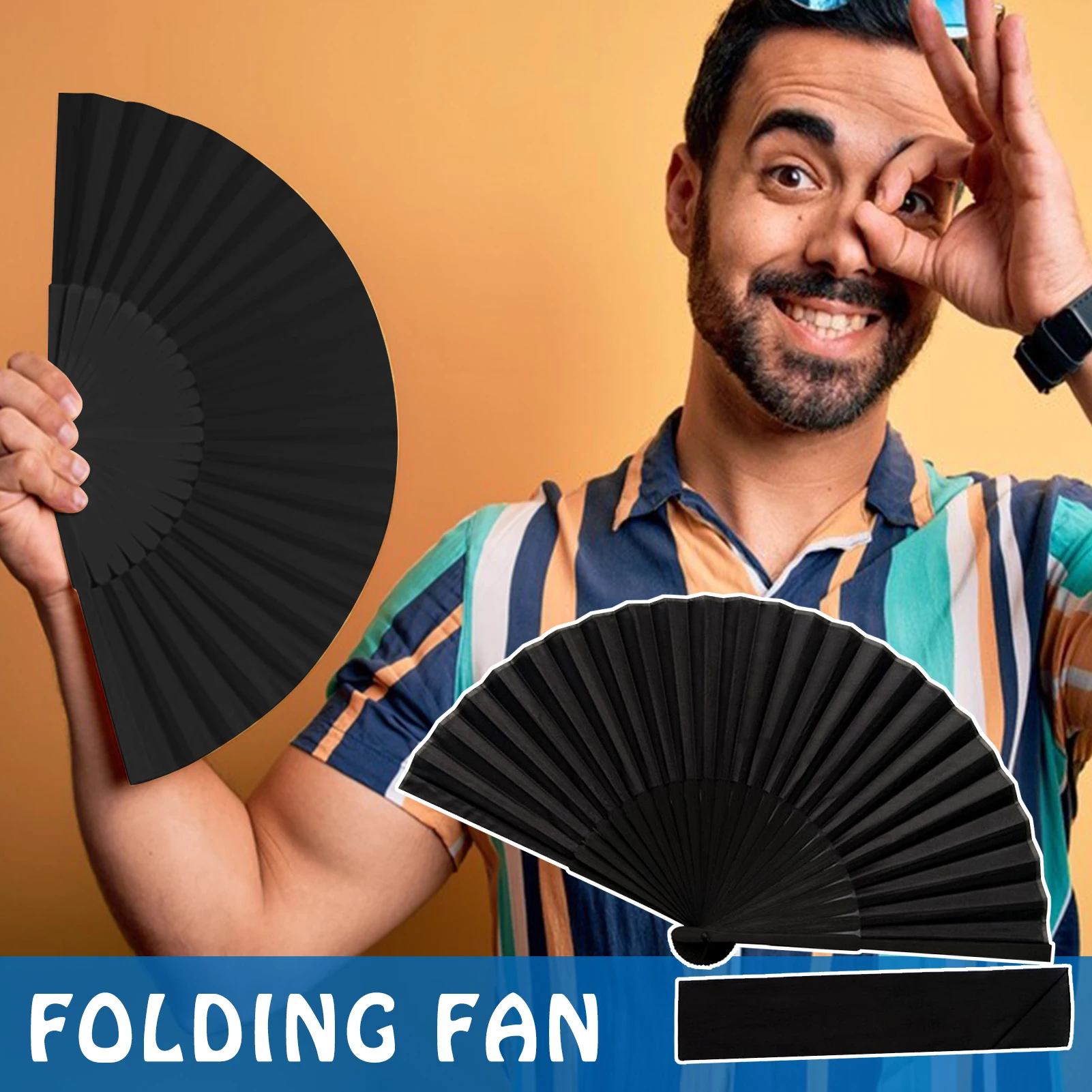 1PCS Large Black Folding Silk Hand Fan Hand Folding Fans Chinese Thickened Folding Fan for Men