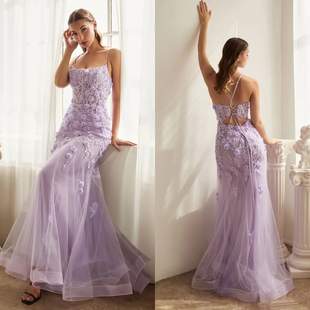 

Illusion Purple Evening Gown Boat Neck Mermaid Vestidos De Gala Elegnat Formal Prom Gowns Floral Lace Appliqued Robes De Soriee