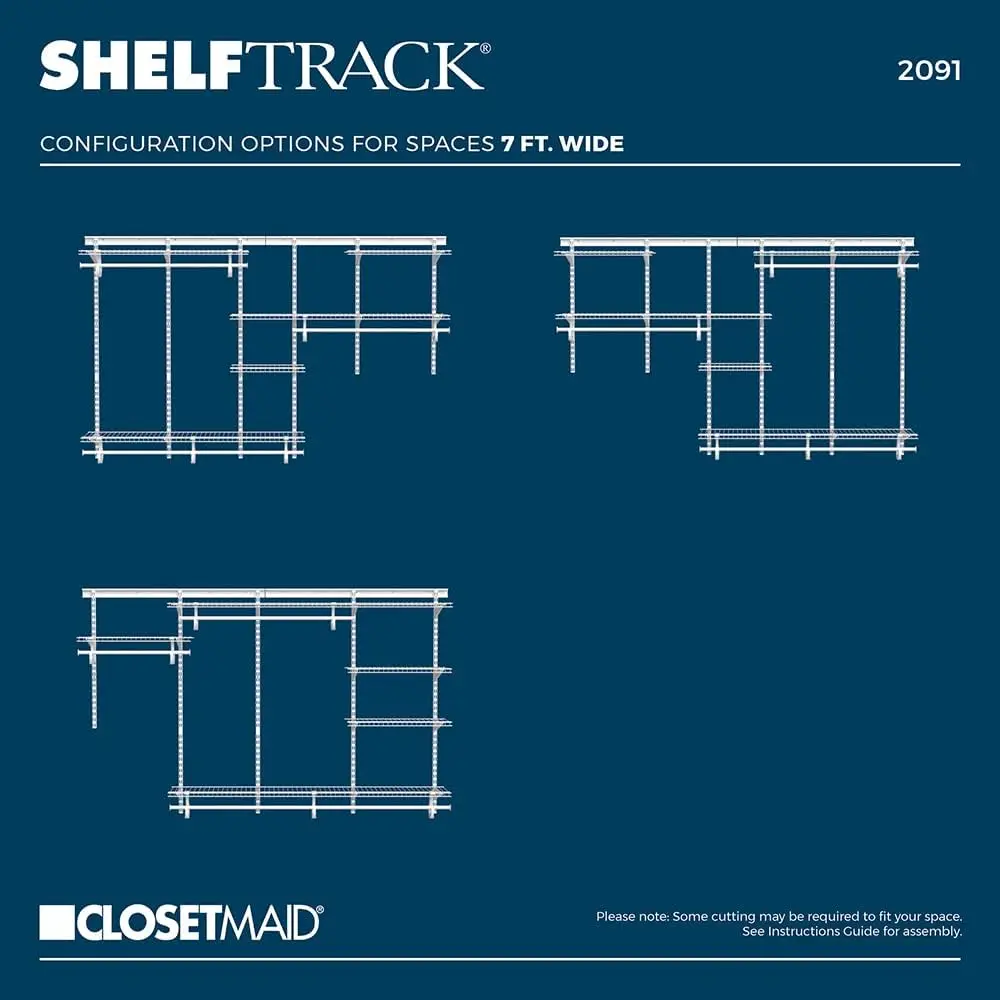 ShelfTrack-sistema organizador de armario de alambre ajustable de 7 a 10 pies, con estantes, varillas de ropa, herrajes, acero duradero, blanco