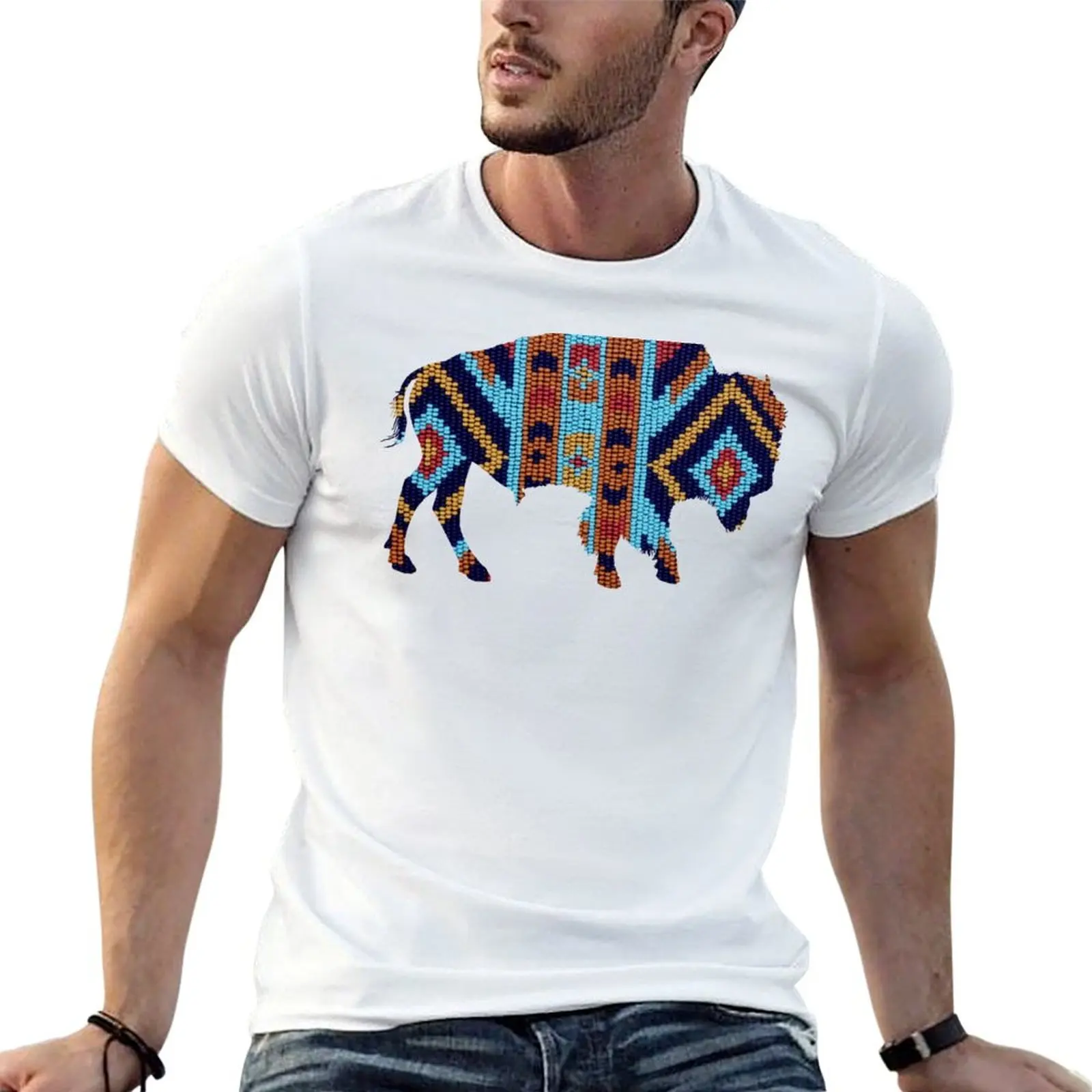 

Buffalo Native American Design T-Shirt man t shirts for men man t shirt summer t shirts for man graphic funny T-shirt