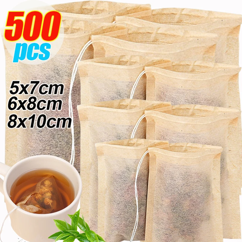 500/100 قطعة أكياس الشاي القابل للتصرف مع الرباط حبوب البن مسحوق التوابل الطب كيس مرشح فضفاض أكياس الشاي الفارغة المطبخ الشاي