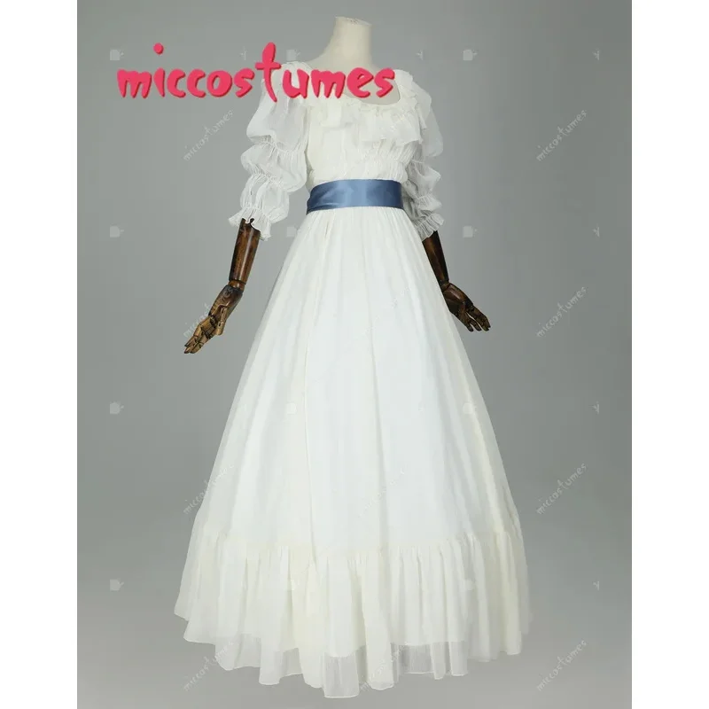 

25COSMiccostumes Women Renaissance Medieval Costume Rococo Dress White Ruffle Dress with Belt
