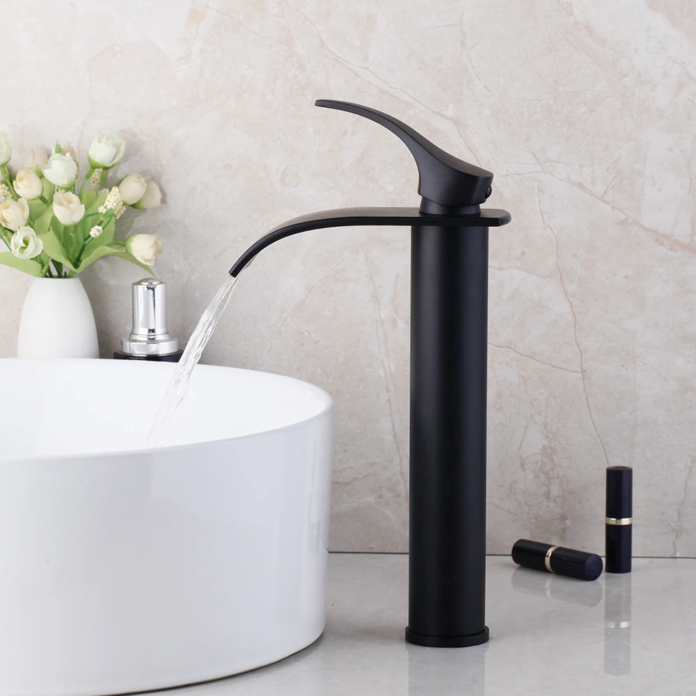 

Matte Black Baisn Tap Bathroom Faucets Sink Mixer Water Tap Deck Mounted Faucet Vessel Waterfall Faucet Vessel Mixer Tap