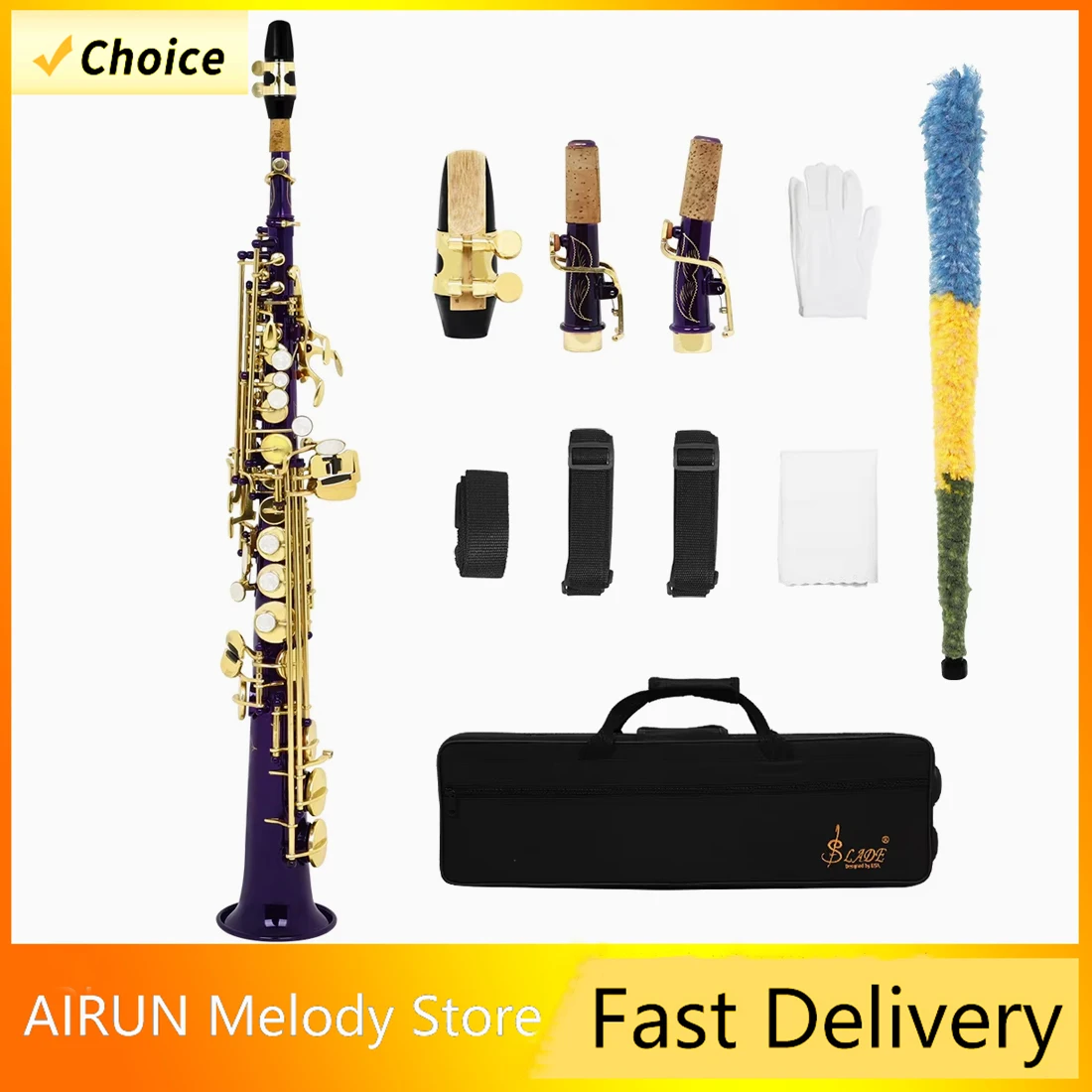 

SLADE Purple Soprano Saxophon Bb Brass Tube Body Saxophone with Whistle and Strap Gloves Suitable for Newcomer Music Enthusiasts