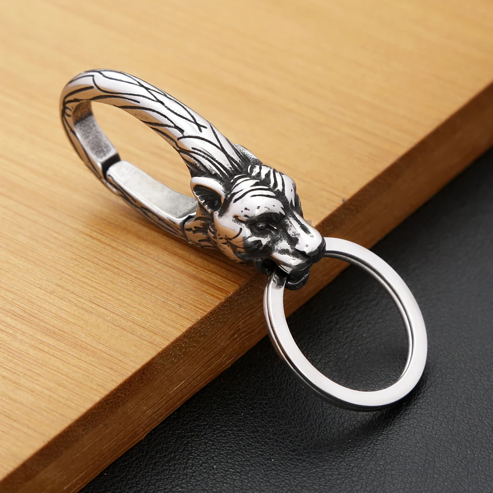 New Vintage Stainless Steel Animal Keychains For Men Women Fashion Punk Dragon Head Keychain Waist Belt Clip Jewelry Accessories