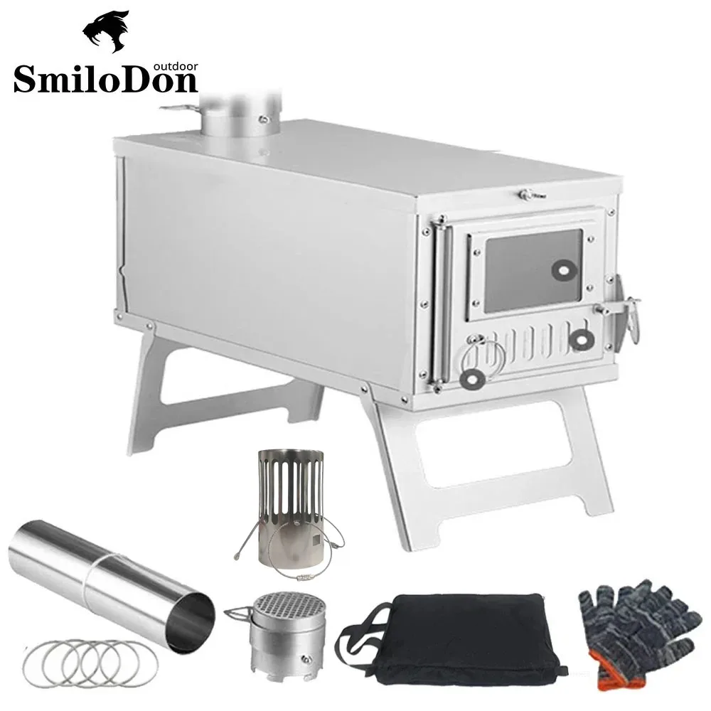 Smilodon-Folding Tent Stove Portable  Ultralight Wood Burner Chimney Damper  Stainless Steel  Hot Tent Fire Stove Camping Heater