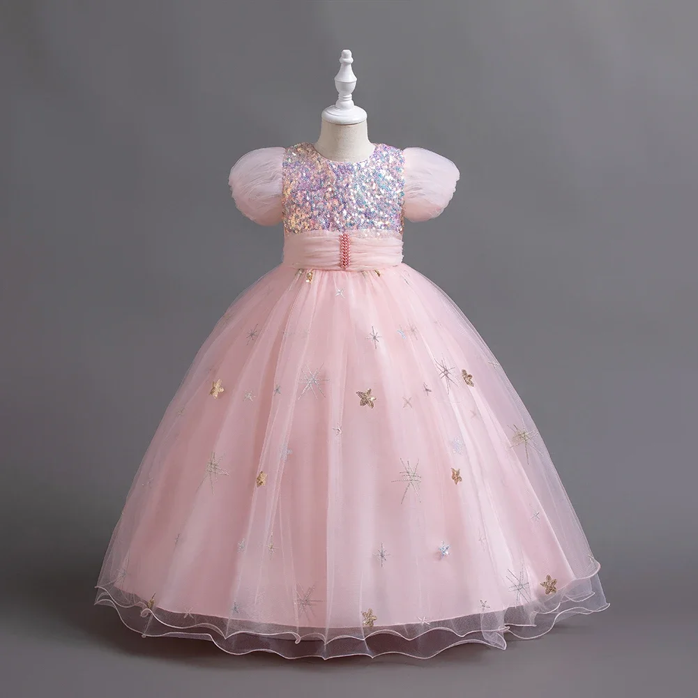 Girls Party Dress 3 Colors 110cm-160cm Kids Christmas Dress Birthday Wedding Ball Gown Gauze Princess Show Elegant Costumes