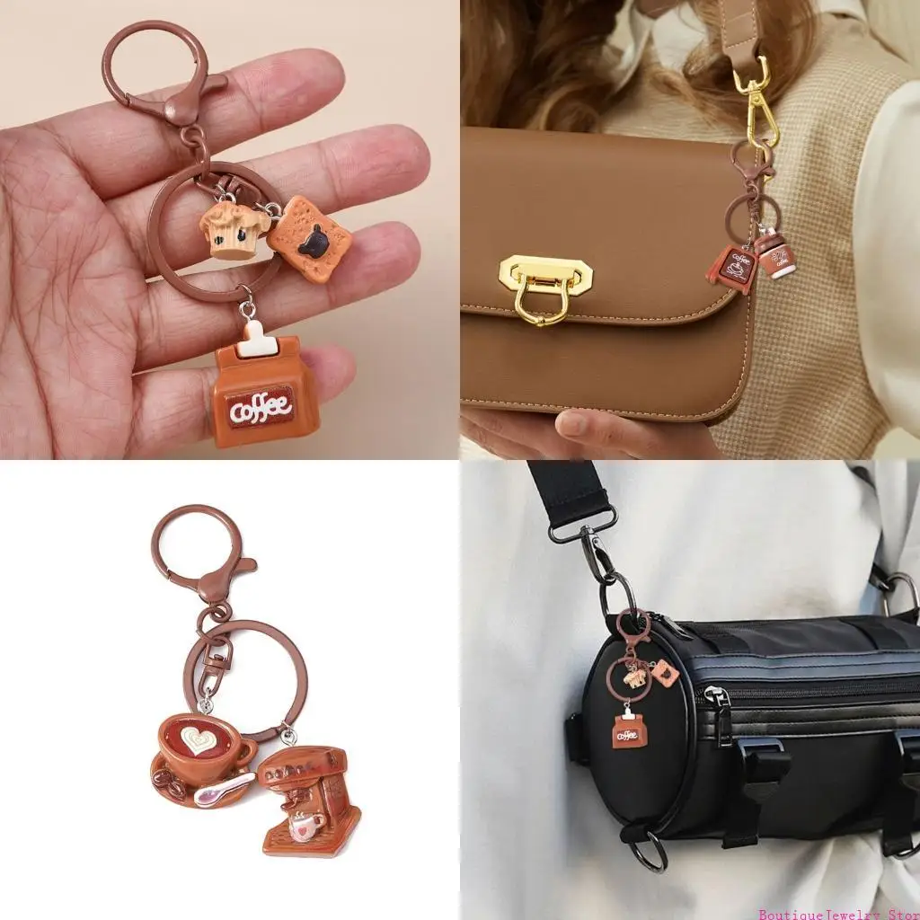 E1PE Miniature Cafe Theme Charm Metal Resin Holder Ornament for Enthusiasts