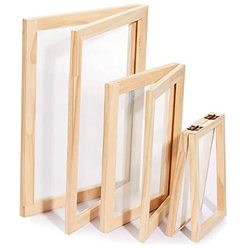 3 Pieces Paper Wooden Paper Mold Making Screen Kit 3 Size Frames For DIY Paper Craft 12.7X17.8Cm 19.8X24.8Cm 24.8X33.0Cm