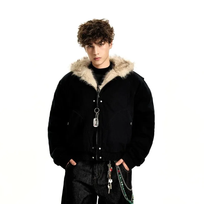 Men's Women' Thickened Warm Hooded Loose Fur Coat New Hot-selling Warm Casual Cotton-padded Clothes Wool Collar Cotton Jackets