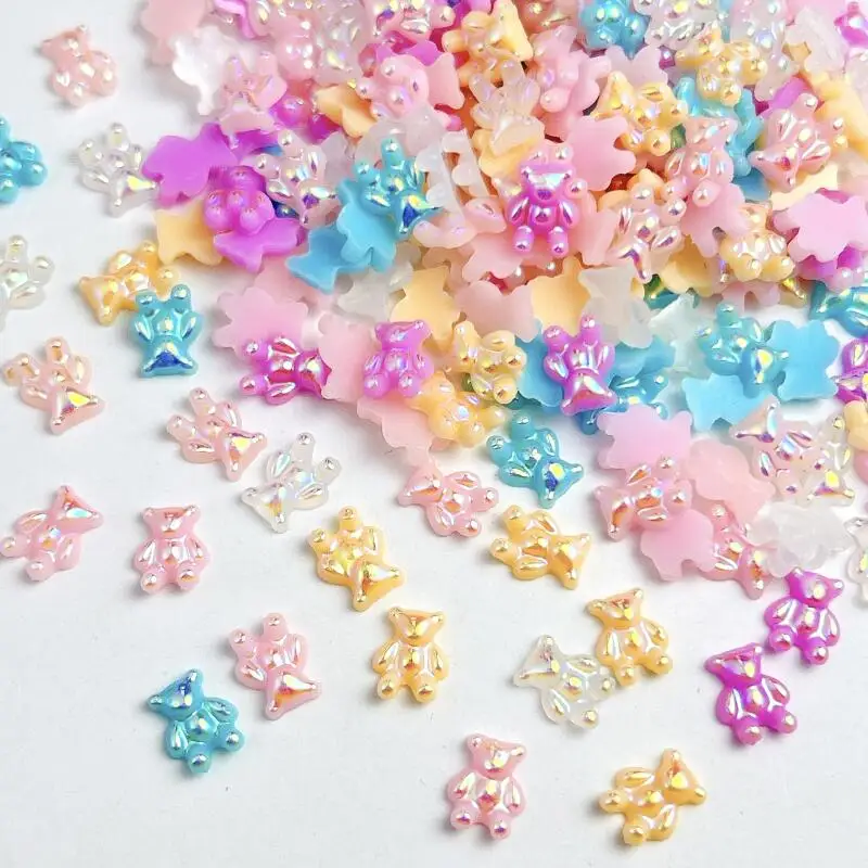 50PCS Resin 3D Colorful Bear Nail Charms Cute Streamer Series Nail Art Decoration Accessories for DIY Press On Nail Designs