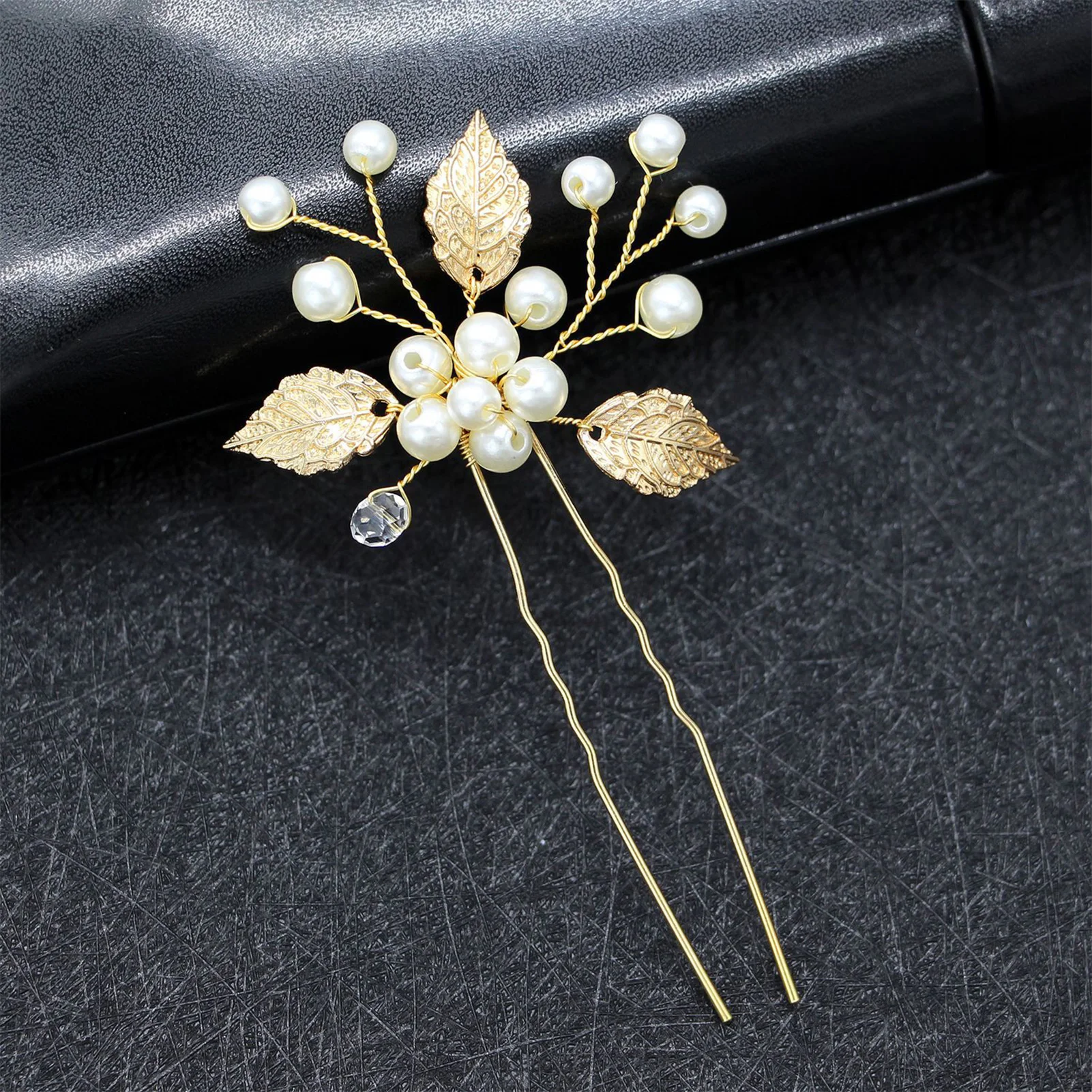 Rhinestone & Pearl Leaf Luxurious Hair Pin U Shape Barrette Hair Accessories for Thick Curly Hair Styling Decorative Newly